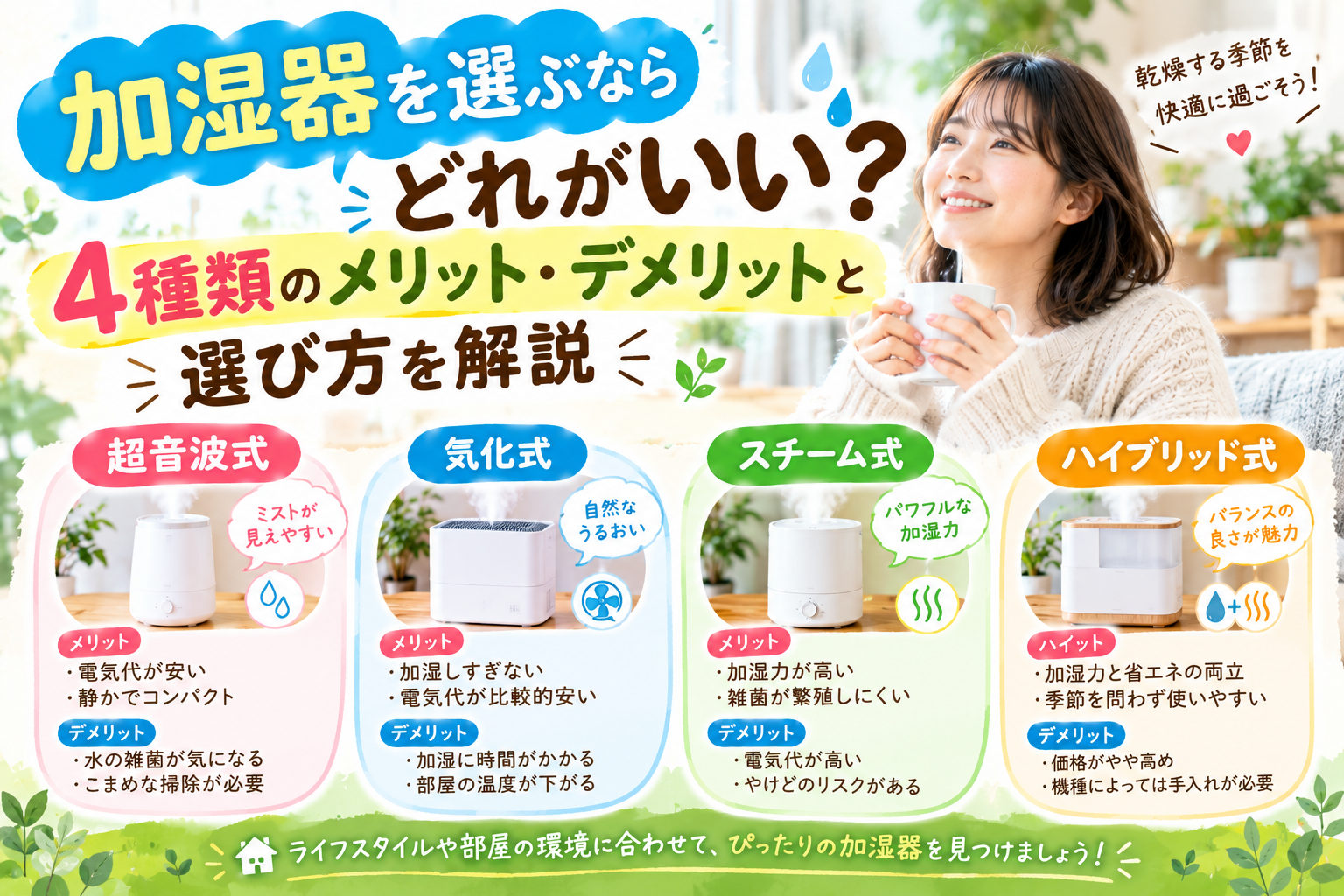 加湿器4種類の違いと選び方を比較して紹介