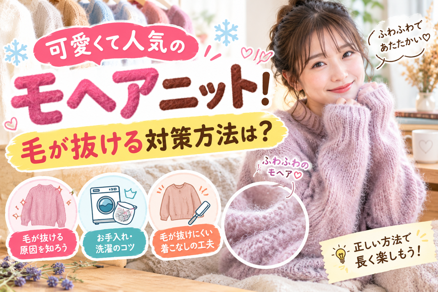 モヘアニットの毛が抜ける原因とお手入れ方法