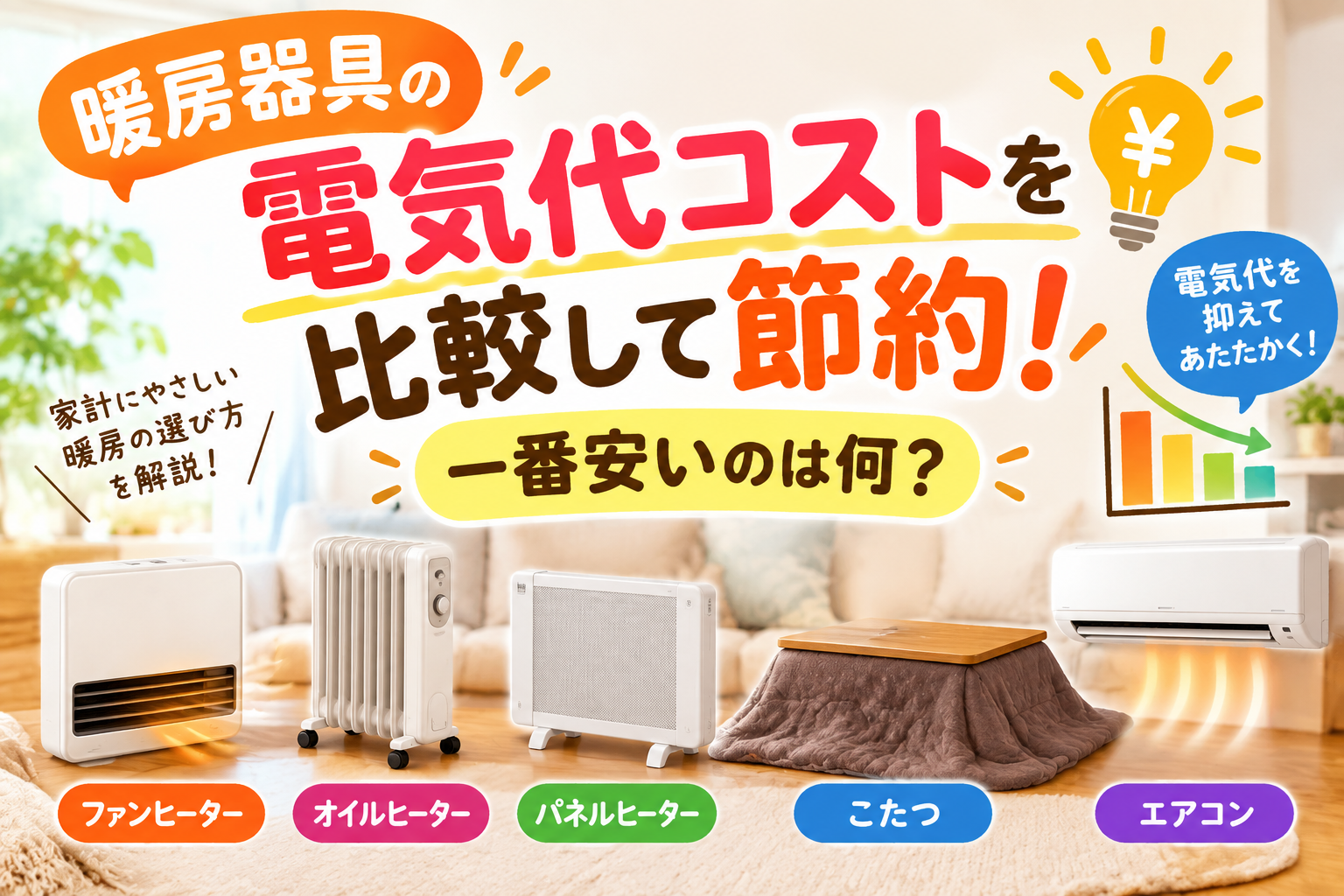暖房器具の電気代を比較し、節約しながら暖かく過ごす方法を紹介