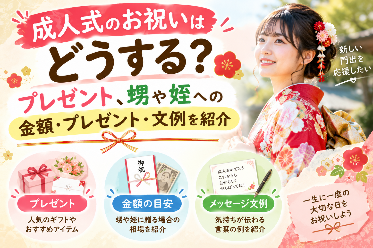 成人式のお祝いの金額相場や甥・姪への、メッセージ文例を紹介