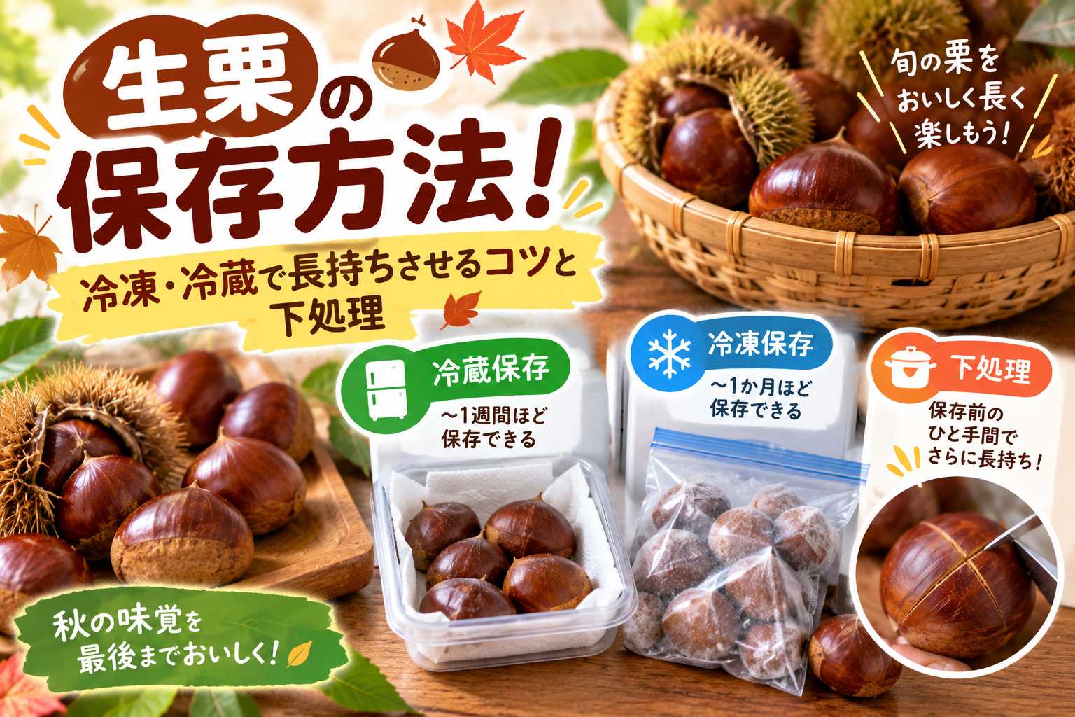 生栗の保存方法、冷蔵・冷凍で長持ちさせるコツと下処理を紹介