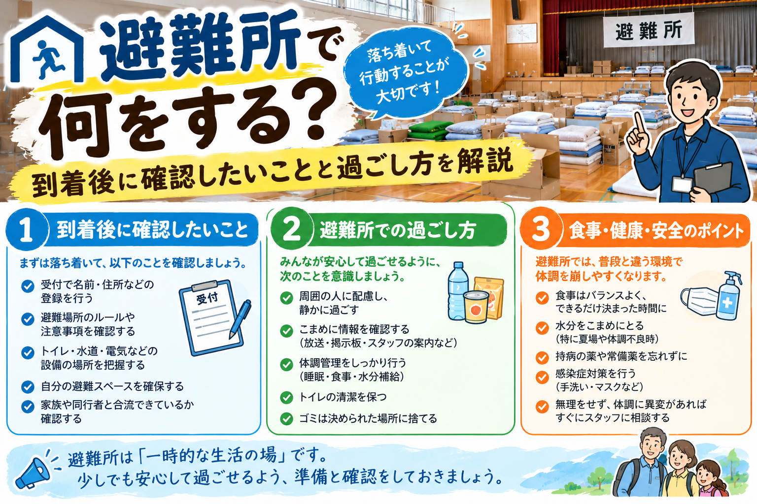避難所で何をする？到着後に確認することと過ごし方