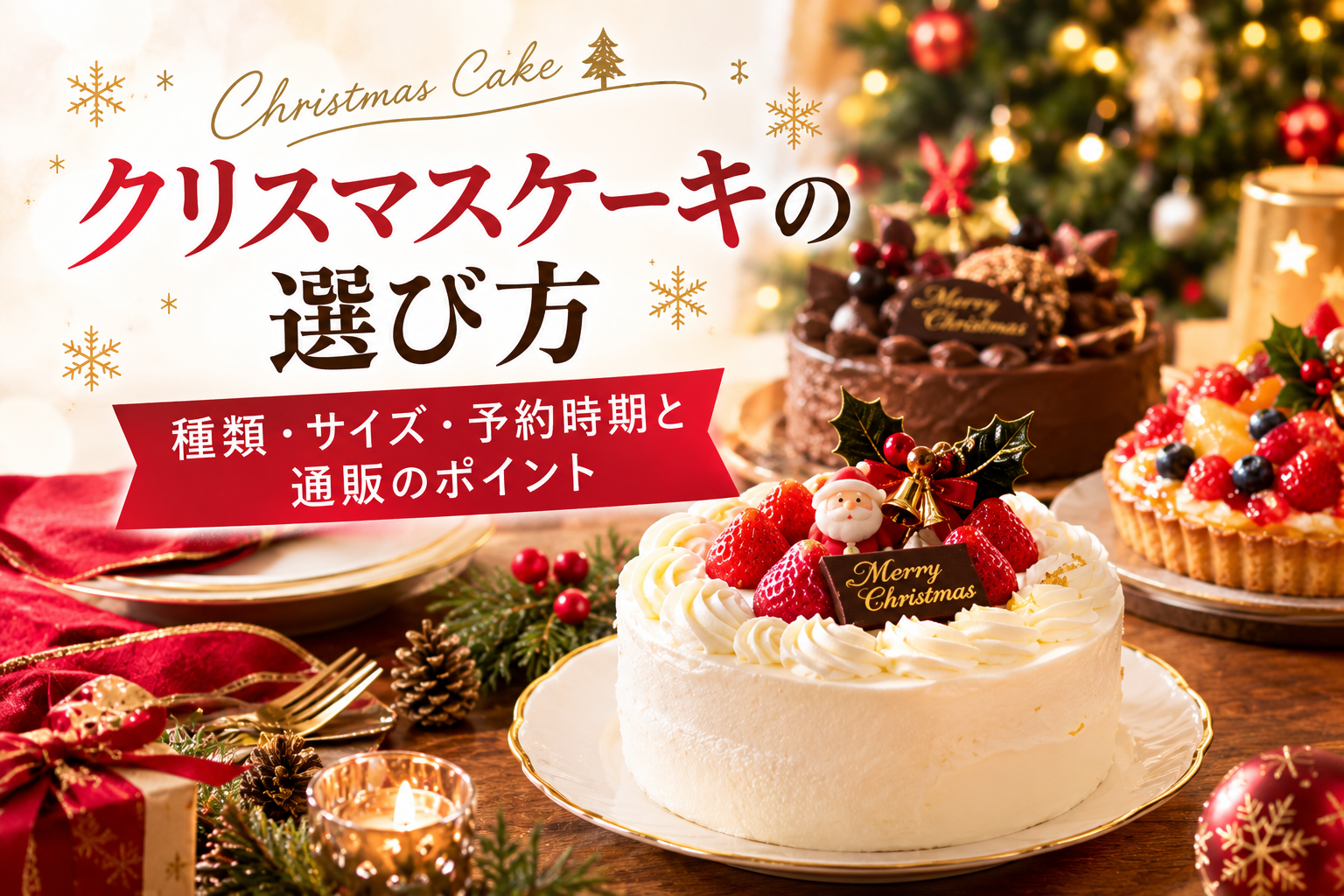 華やかなクリスマスケーキを囲んで家族や大人が楽しむクリスマスの食卓