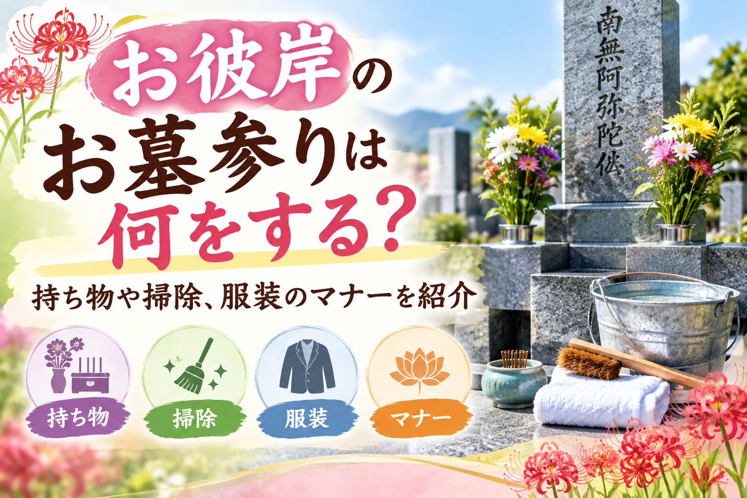 お彼岸のお墓参りは何をする？持ち物・掃除・服装のマナーをわかりやすく解説