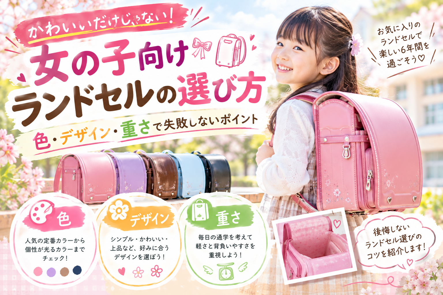 女の子向けランドセルの選び方を紹介するイメージ