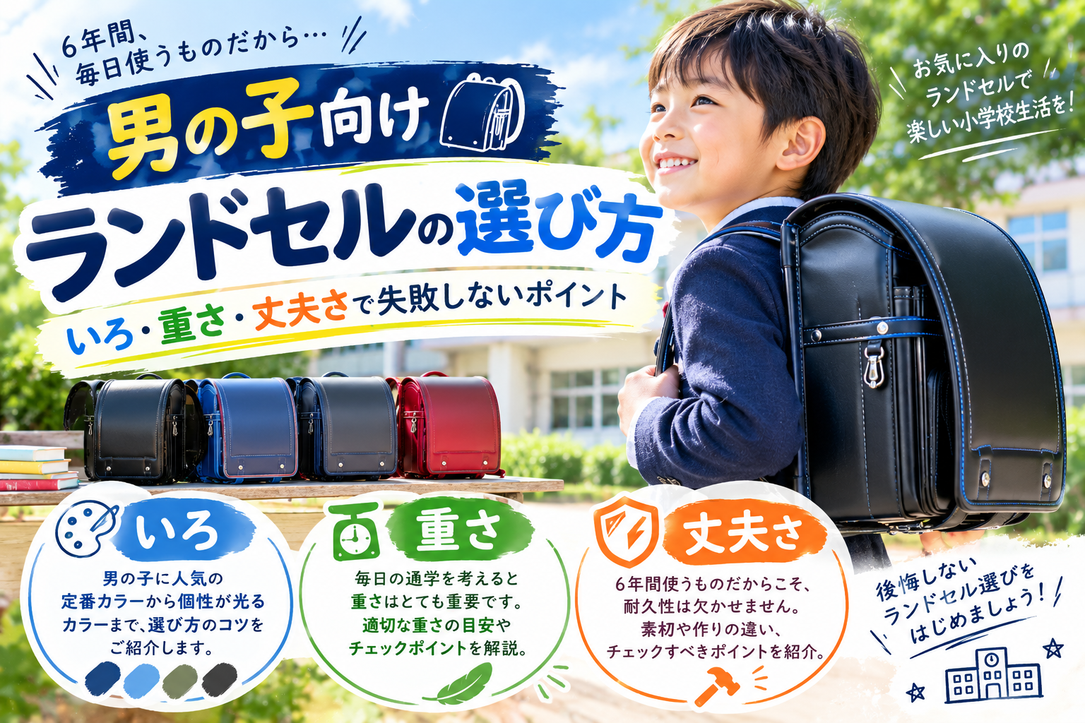 男の子向けランドセルの選び方を紹介するイメージ
