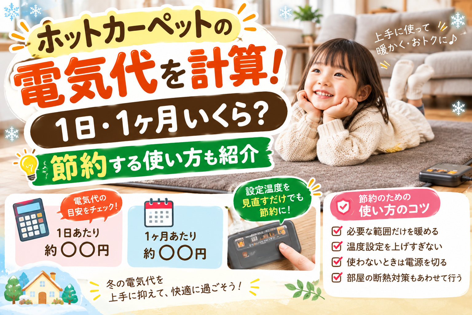 ホットカーペットの電気代を1時間・1日・1か月で計算し節約する方法を紹介