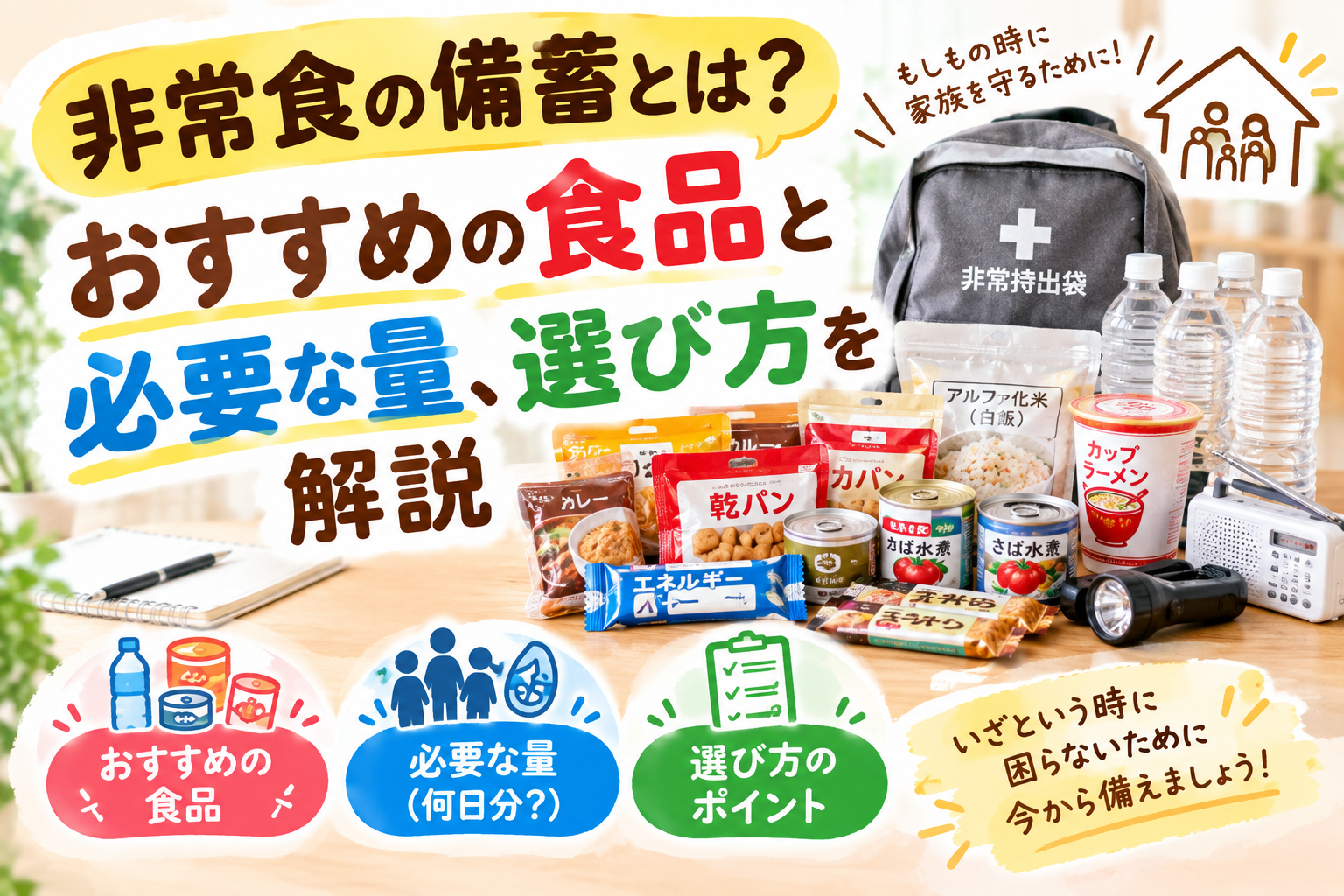 非常食の備蓄に必要な食品や水、ローリングストックの方法を紹介