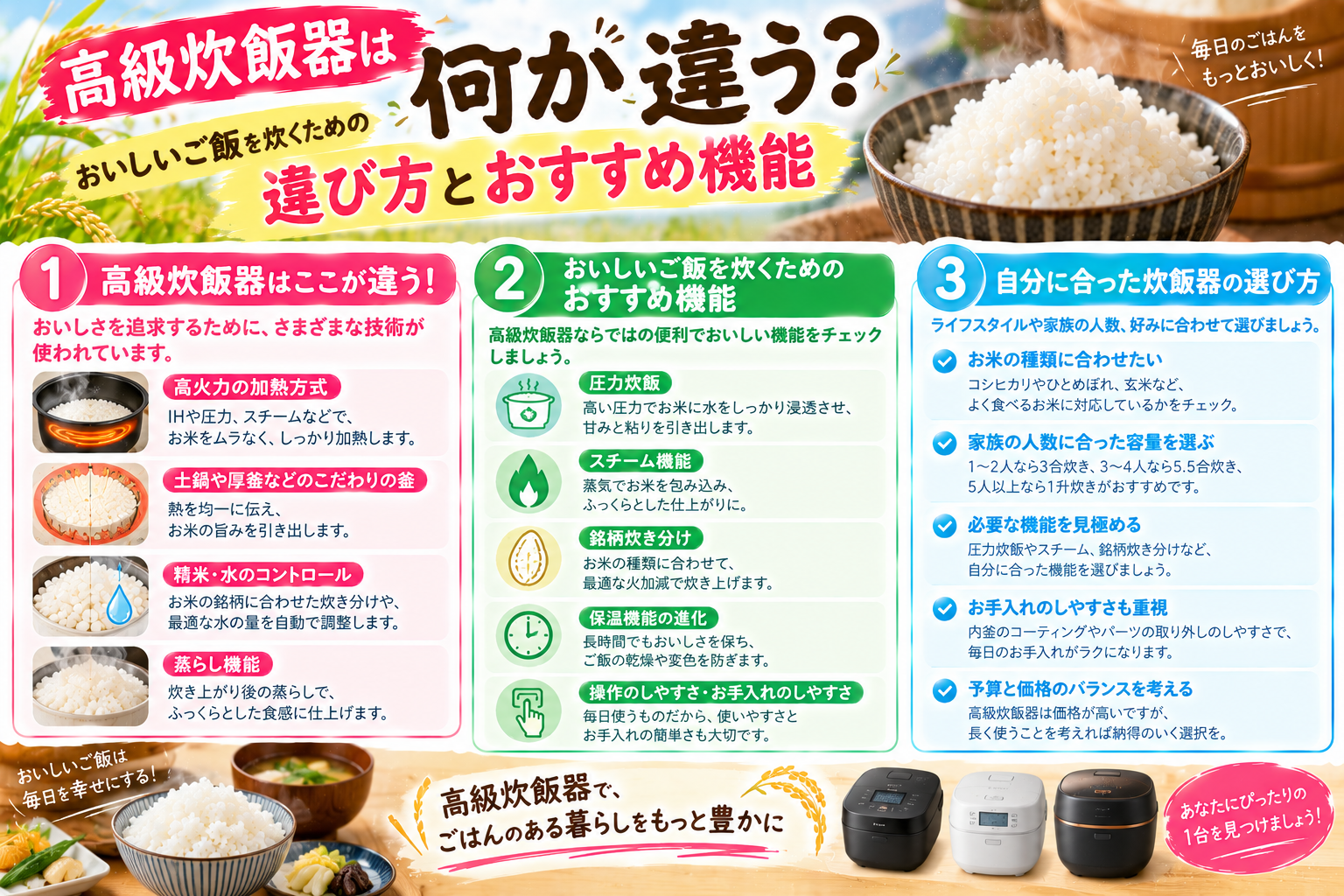 高級炊飯器と炊きたてのご飯