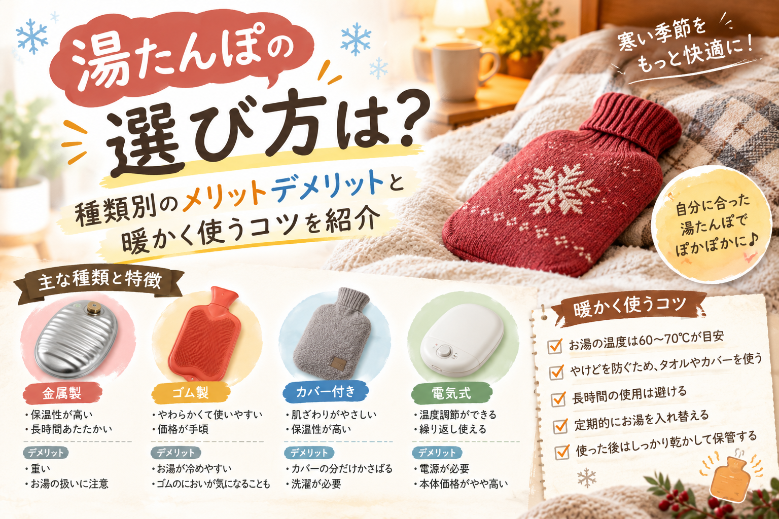 冬に使う湯たんぽの種類と選び方を紹介する寝室のイメージ