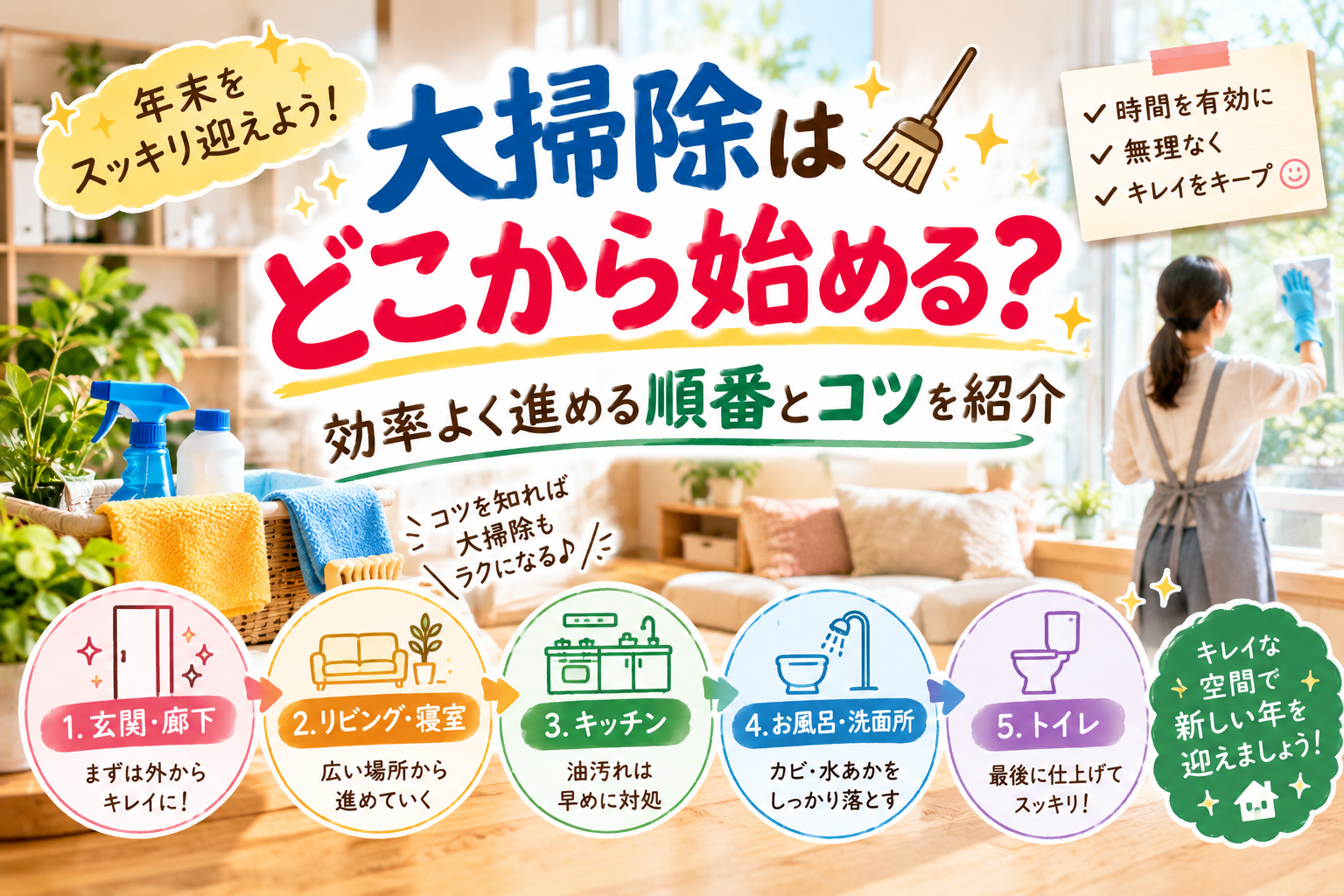大掃除を効率よく進める順番と掃除のコツ