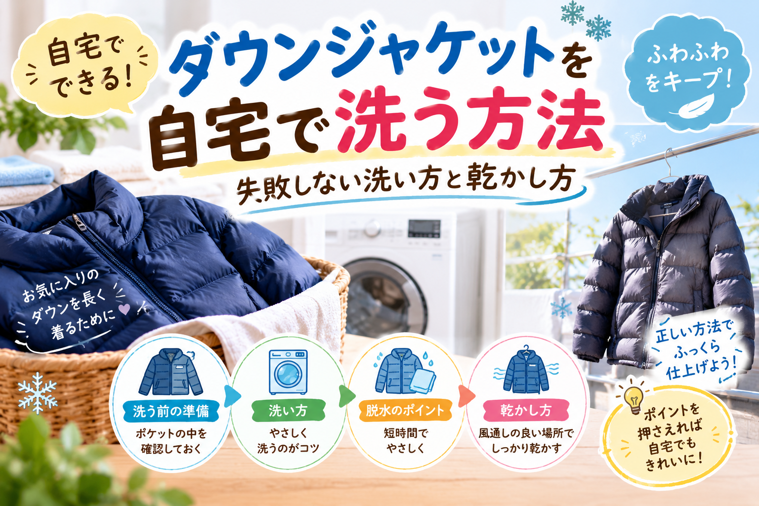 ダウンジャケットを自宅で洗う方法と乾かし方