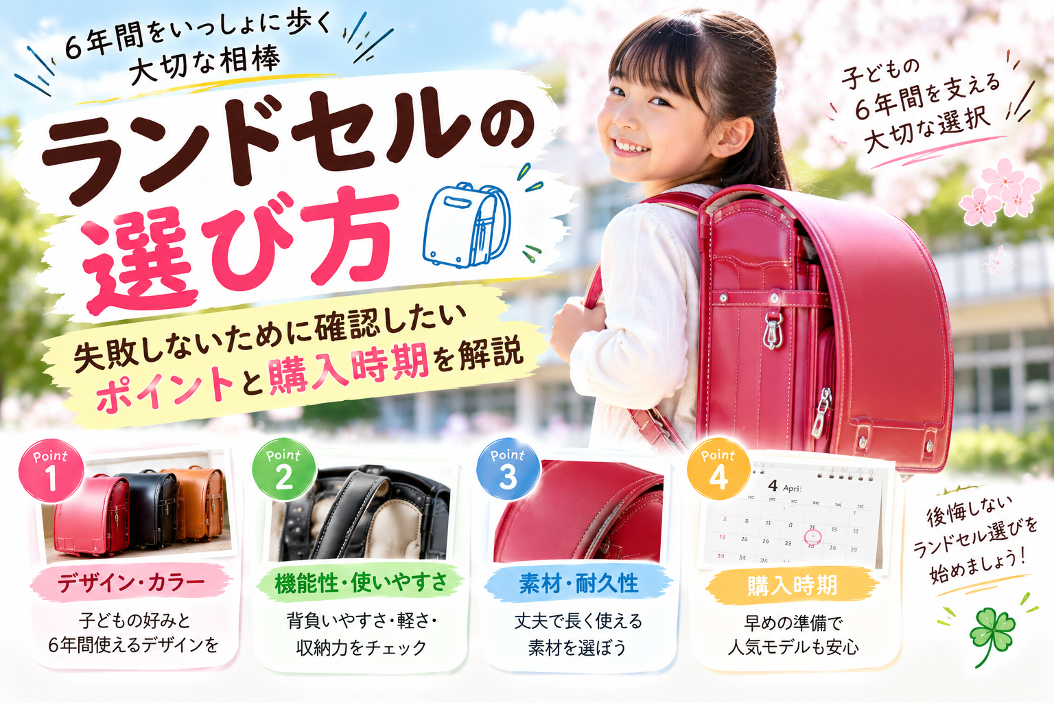 ランドセルの選び方と購入時期を解説するイメージ